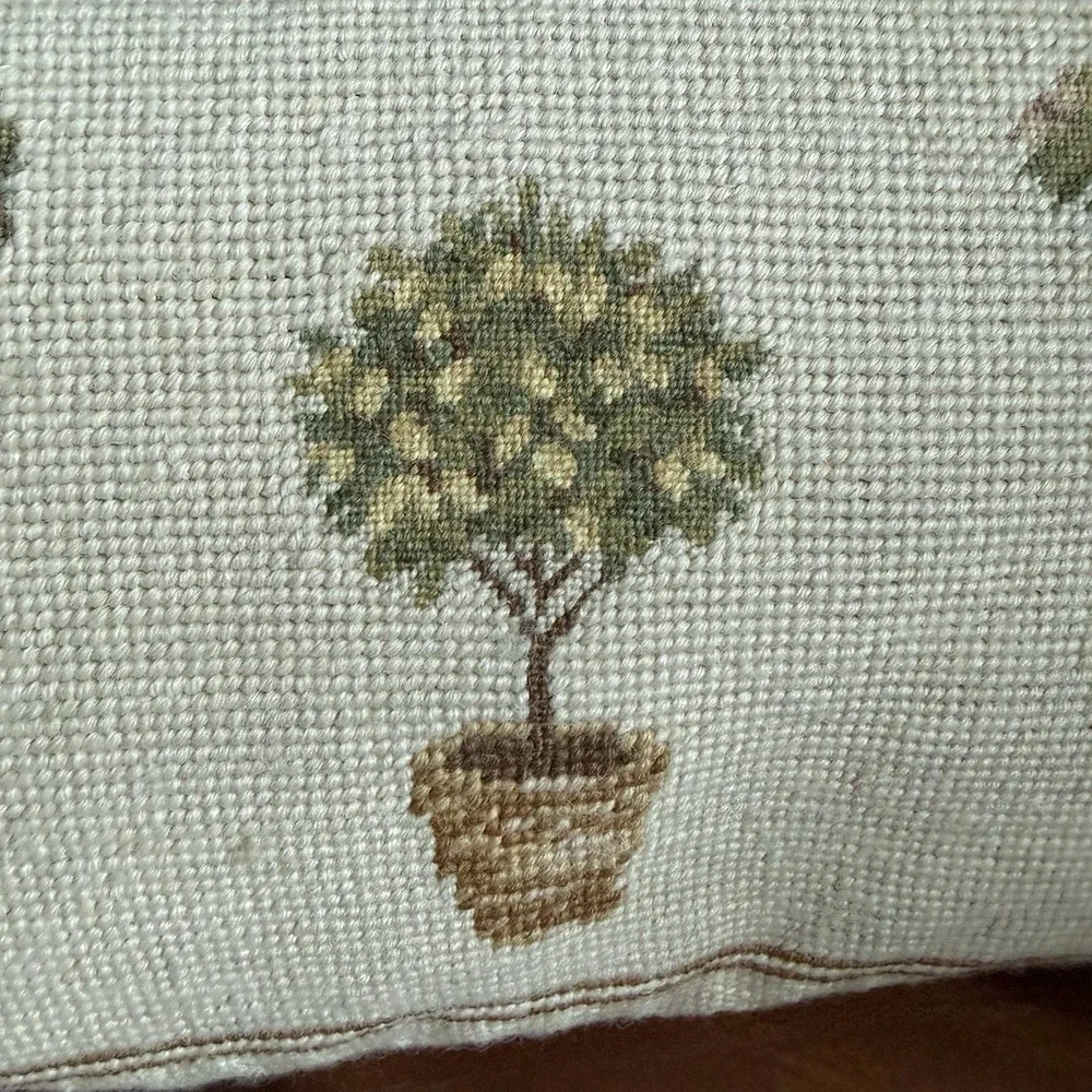 Waverly Wool Needlepoint Lumbar Pillow Topiary French Country English Cottage 16